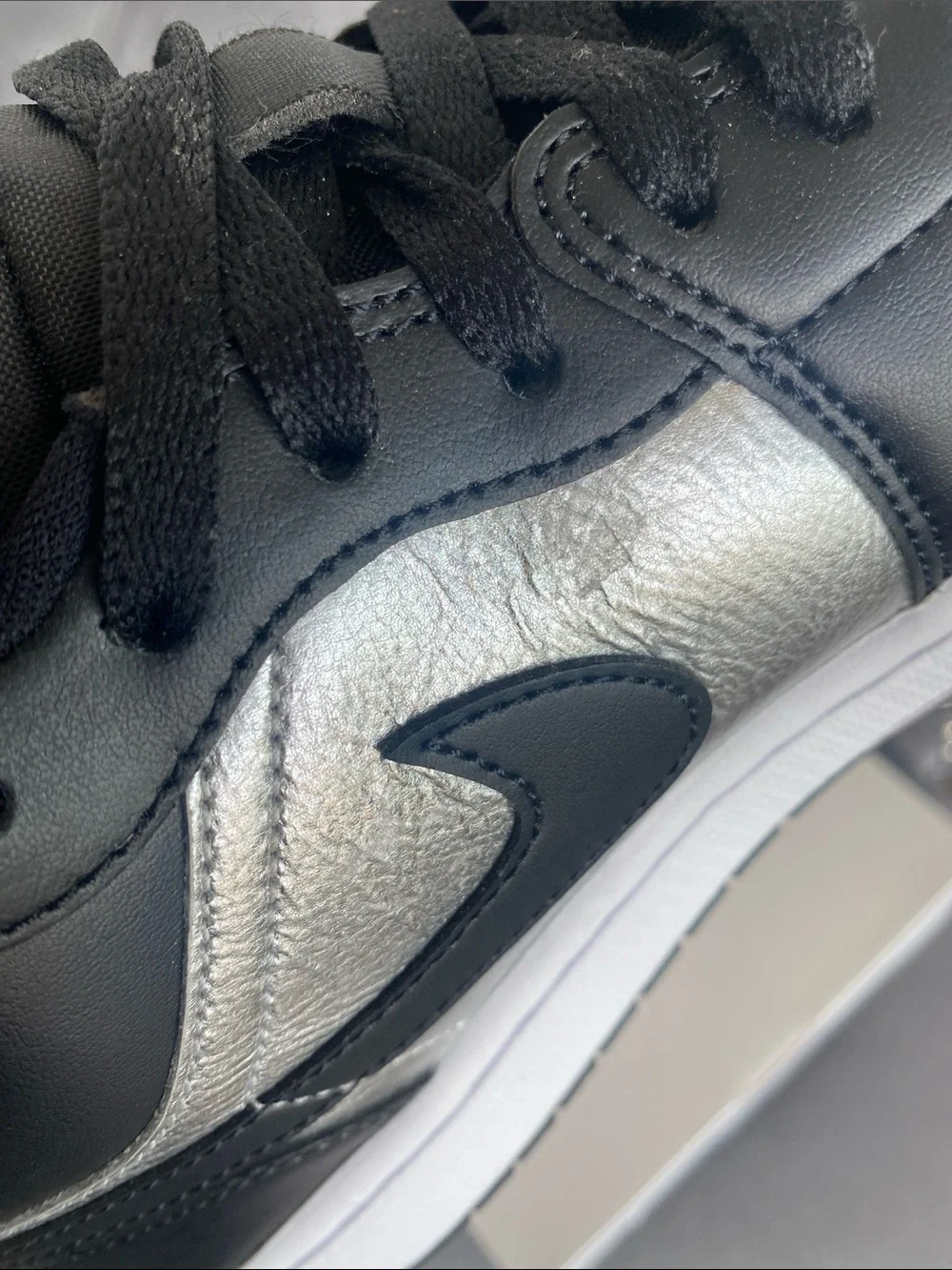 NWT Women’s Jordan 1 Low SE Black and Metallic Silver Low Top Sneakers - Picture 15 of 17